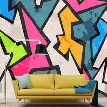 Papel pintado fotográfico con Graffiti de geometría abstracta, papel tapiz de Gran Mural, decoraciones de pared, rollo de papel para sala de estar y dormitorio, 3 D 2024 - compra barato