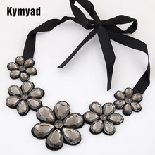 Kymyad Crystal Rhinestone Flower Ribbon Power Statement Five Flower Necklace & Pendants Women Jewelry Accessories Maxi Colar 2024 - buy cheap