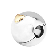 Berloque para pulseira pandora, emblema de coração, clipe, 14k, ouro real 100%, prata esterlina 925, frete grátis 2024 - compre barato