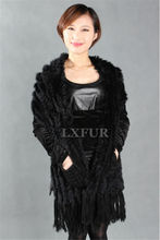 Casual Real Knitted Woolen Shawl Rabbit Fur Trimmed Wrap with Pockets Womens Fur Vests with Tassels AU00254 2024 - buy cheap