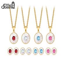 Effie Queen Top Quality Stainless Steel Jewelry Set Women Pendant&Necklace Mini Stud Earrings With AAA Zircon Wedding Gift DGS01 2024 - buy cheap