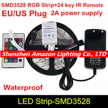 IP65 Waterproof 5M 3528 RGB 300 Led SMD Flexible Light Strip Lamp+24 key IR+12V 2A Power Supply 2024 - buy cheap