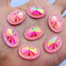 18*25mm AB Color Stick On rhinestone buttons Shiny Oval Resin rhinestone Crystals Stones Strass 15pcs/lot -E823 2024 - buy cheap