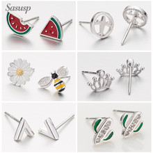 Sasusp Korean Style Flower Earrings Sterling Silver 925 for Women Girls Cute Bee Cactus Stud Earrings Daughter Gift 2021 2024 - buy cheap