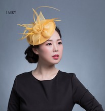 Sombrero y tocado de boda para mujer, diadema de plumas azules doradas, accesorios para el cabello para fiesta de moda, Derby de 2024 - compra barato