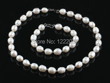 NEW 9-10mm White Natural Freshwater Pearls Necklace and Bracelet set 2024 - buy cheap