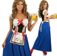 New Arrival Women Sexy Beer Oktoberfest Cosplay Costume Chic Elegant Fancy German Beer Blue Dress Maid Party Festive Costume 2024 - buy cheap