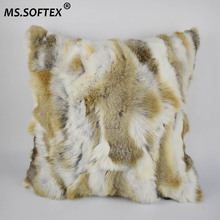 MS.Softex Natural Fur Pillow Case Patchwork Genuine Rabbit Fur Pillow Fur Cushion Home Pillow Cover Factory OEM FREE SHIPPING 2024 - buy cheap