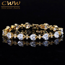 CWWZircons New Noble Heart Shape CZ Stones Light Yellow Gold Color Women Bracelets Wedding Bridal Party Jewelry CB100 2024 - buy cheap
