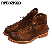Zapatos Retro de lujo para hombre, botines de diseñador, Vintage de piel auténtica tobilleros, ante con cordones, color marrón, Otoño, 2021 2024 - compra barato