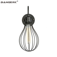 Luminária de parede com interruptor de led, industrial, americana, vintage, gaiola de ferro, retrô, loft, decoração de casa, iluminação de parede 2024 - compre barato