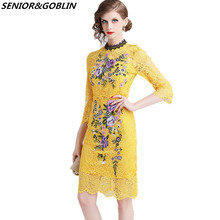 High Quality Summer New Fashion Runway Designer Lace Dress Women Plus Size Embroidery Floral Casual Vintage Dress M-XXL Vestidos 2024 - buy cheap