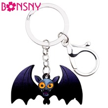 Bonsny Acrylic Halloween Crazy Bat Key Chains Keychains Ring Decoration Animal Jewelry For Women Girls Teens Gift Bag Car Charms 2024 - buy cheap
