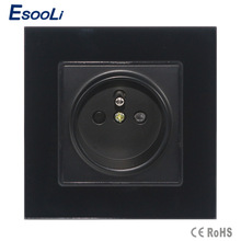 Esooli-toma de corriente de pared estándar francés, Panel de cristal negro, AC 110 ~ 250V, 16A, novedad 2024 - compra barato