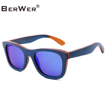 BerWer-gafas de sol de madera para monopatín, montura azul con revestimiento de madera espejada, protección UV 400, lentes en caja de corcho 2024 - compra barato