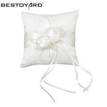 15*15cm Lovely Ring Pillow Flower Buds Faux Pearls Decor Bridal Wedding Ceramony Pocket Ring Pillow Cushion Bearer with Ribbons 2024 - buy cheap