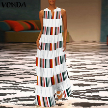 VONDA Women Dress 2021 Sexy Sleeveless Striped Plaid Patchwork V Neck Maxi Long Party Dresses Casual Loose Vestidos Plus Size 2024 - buy cheap