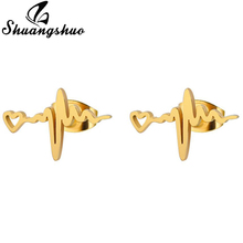 Shuangshuo Fashion Gold Heartbeat Stud Earrings ECG Medical Stainless Steel Jewelry For Nurse Doctor Cute Women Earrings bijoux 2024 - buy cheap