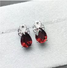 Garnet earring Free shipping Natural real garnet 925 sterling silver earrings 6*8mm 2024 - buy cheap