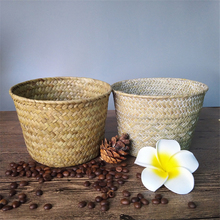1pc Bamboo Storage Baskets Straw Patchwork Handmade Laundry Wicker Rattan Seagrass Belly Garden Flower Kitchen Storage Basket 2024 - buy cheap