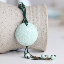 2017  Handmade Ceramic Sweater Boho Necklace  Long Rope Chain Female National Green Round Flower Pattern Accessories Diy 2024 - buy cheap
