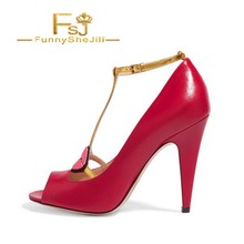 Red T Strap Pumps Peep Toe Cone Heel Shoes Spring Autumn Cyber Monday Attractive Incomparable Generous Fashion FSJ  Elegant 2024 - buy cheap