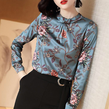 Spring 2019 Vintage Womens Stand Collar Floral Print Long Sleeve Imitation Silk Blouse Top ,tops And Blouses For Women Clothes 2024 - buy cheap