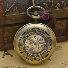 G men relógio de bolso mecânico árabe homem fob relógios steampunk bronze romano antigo vintage retro à moda mão vento bom 2024 - compre barato