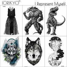 Iorikyo tatuagem temporária forte, adesivo feminino de monstro forte, lobo preto, tatuagem diy à prova d'água, arte corporal para braço, dinossauro, perna 2024 - compre barato