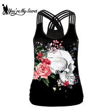 [You're My Secret] New Fashion 3D Printing Floral Skull Women Tank Tops Summer Sexy Backless Sling Top Casual Streetwear Vest 2024 - buy cheap