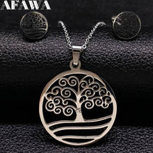 2021 Fashion Tree of life Stainless Steel Necklace Earrings Set Silver Color Jewelry Set Women Jewellery joias feminina S178325 2024 - buy cheap