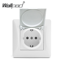 EU Socket with Cap Wallpad White High Quality Plastic Panel 110-250V 16A EU Shuko Socket with Dust Cap Claws Mounting 2024 - buy cheap