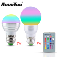 Dimmable E27 RGB Led Lamp AC 85-265V 110V 220V 16 Color Change Magic Led Light Bulb 5W 7W With Remote Controller Enegry Saving 2024 - buy cheap