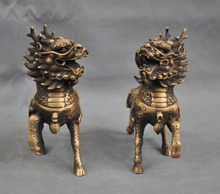 6" A Pair of Chinese Copper Animal Phylactery Beast Kylin Chi-lin Unicorn Statues 2024 - buy cheap
