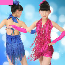 Новый дизайн, 2 цвета, детское платье с кисточками для девочек, бальные костюмы для латиноамериканских танцев, сальсы, танцевальный костюм 2024 - купить недорого