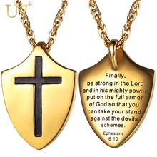 U7 The Armor Of God Shield Necklace Pendant Stainless Steel Cross Bible Shield Man Faith Jewelry Gift Water-wave Chain 22" P1220 2024 - buy cheap