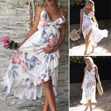 Women's Maternity Bohemian Summer Dress Floral Print Sleeveless V-Neck Loose Sweet Ankle-length Dress Pregnant Sundress 2024 - buy cheap