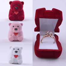 Милый Мишка, милый розовый, красный, белый, вельветовый, для свадьбы, помолвки, кольца, коробка для ювелирных изделий, дисплей, подарочные коробки, держатель для дисплея 2024 - купить недорого