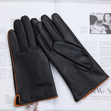 Real Leather Gloves Male Autumn Winter Thin Velvet Lined Two Tone Color Classic Black Basic Models Sheepskin Man's Gloves DQ1916 2024 - buy cheap