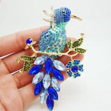 Pino de broche de cristal art nova, placa de ouro, papagaio, pássaro, azul, strass 2024 - compre barato