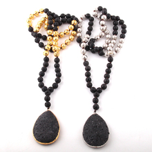 Fashion Bohemian Tribal Jewelry Lava Stones Knotted Black Lava Pendant Necklace Women Ethnic Necklace 2024 - buy cheap