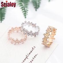 SEIALOY Rose Gold Dazzling Daisy Group Rings For Women Couple Lovers Wedding Quality Stackable Princess Crown Color Stripes Ring 2024 - buy cheap