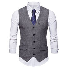 Fashion Single Breasted Woolen Suit Vest Men 2021 Autumn New Sleeveless Wool Vest Waistcoat Men Business Wedding Vests for Men 2024 - buy cheap