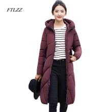 FTLZZ New Women Winter Jacket Medium Long Hooded Parkas Cotton Padded Snow Outwear Slim Warm Overcoats 2024 - buy cheap