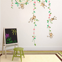 Macacos engraçados adesivos de parede, decoração para quarto infantil, mural de árvore, flor, videira, decalque para casa, diy 2024 - compre barato