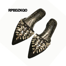 Zapatillas Sandalias Diamante De Imitación Oro Cristal Resplandecer Negro Femmes Zapatos Planos Hermosos Las Señoras Mulas Lentejuela Talla Grande Dedo Punteado Hermoso La última Europeo Caída Envío Moda 2024 - compra barato