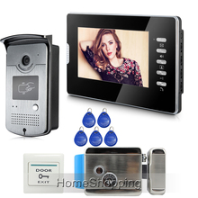 Frete grátis nova 7 " vídeo porteiro porta telefone + 1 Monitor 1 câmera de controle de acesso RFID porta bloqueio venda 2024 - compre barato