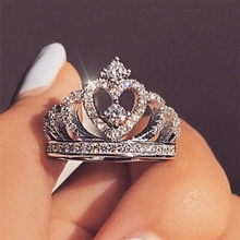 Женское кольцо с цирконием, роскошное серебряное кольцо с короной и кристаллом для свадебной вечеринки 2024 - купить недорого