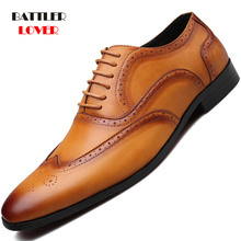 2019 Men Brogue Dress Shoes Designer Business Office Lace-Up Loafers Casual Driving Shoes Men's Flat Party Genuine Leather Shoes 2024 - buy cheap