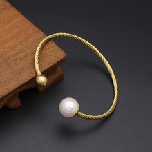 JSBAO-pulsera de Cable trenzado de acero inoxidable para mujer, brazalete clásico de Color dorado/plateado, joyería de piedras de perlas de imitación 2024 - compra barato